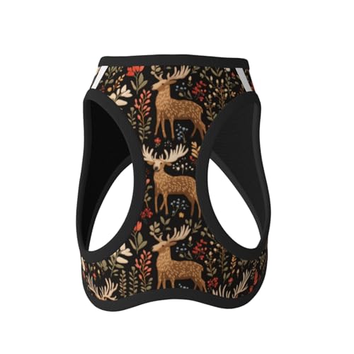 Deer Floral Pet Harness Escape Proof Dog Harness Adjustable Mesh Padded Reflective Dog Vest Harness and Leash Set Large - color: Style 5, size: Large