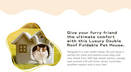 Luxury Foldable Rabbit-Ear Cat House & Dog Bed – Indoor Double Roof Condo with 30D Memory Foam, Removable Washable Cushion, Non-Slip Base, Cozy Pet Tent for Small Dogs & Cats, Gray (Medium) - size: Medium