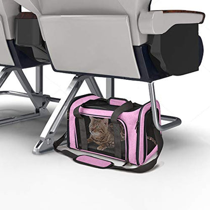 Henkelion Pet Carrier for Small Medium Cats Dogs Puppies up to 15 Lbs, TSA Airline Approved, Soft Sided, Collapsible Travel - Pink - color: Pink, size: 17.0"L x 11.0"W x 11.0"H