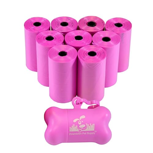 Downtown Pet Supply Poop Bags for Dogs with Dispenser, 180 Count - Leak-Proof Dog Waste Bags and Bone-Shaped Dog Poop Bags Holder for Leash - Pink, 12.5" x 8.5" - color: Pink, size: 180 Count (Pack of 1)