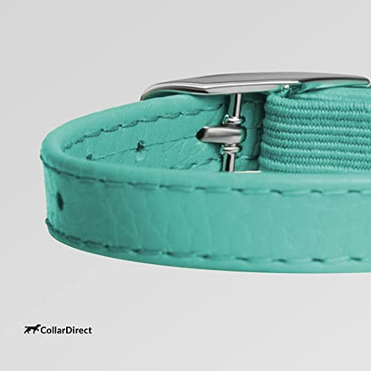 CollarDirect Leather Cat Collar with Removable Bell – Safety Elastic Strap (Breakaway Alternative) – Kitten Collar for Small & Big Boy & Girl Cats - color: Mint Green, size: Neck Fit 6"-7"