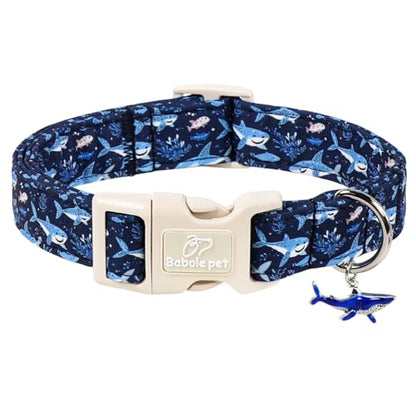Blue Shark Dog Collar, Cute Boy Dog Collars for Puppy Small Dogs - Summer Ocean Pattern Female Male Dogs Collar, Durable Adjustable Pet Cartoon Collars with Quick Release Buckle XS - color: Cartoon Sharks, size: XS