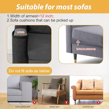 Cat Scratch Couch Protector,Cat Scratch Sofa Armrest Cover with Sisal Mat and Toy for Cats,Sofa Scratcher Furniture Protector 23.6’’L*19.7’’W (Black/Right Hand) - color: Black