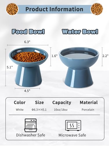 LoeJan Elevated Cat Food and Water Bowls Set, Extra Wide and Raised Ceramic Feeder, Anti-Vomit Whisker-Free Pressure Feeding Bowl for Kittens Adult Small Dogs (Deep Blue, Food Bowl) - color: Deep Blue, size: Single (Food Bowl)