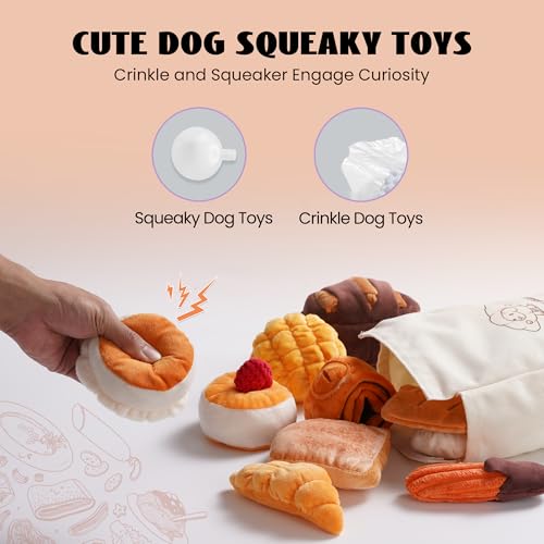 Nocciola Squeaky Bread Stuffed Dog Toys Pack - Puppy Toys with Grocery Bag to Keep Them Busy, Small Dog Toys for Boredom, Durable Snuffle Dog Toys for Small Medium Breeds Pet Gift - style: Bread Dog Toys