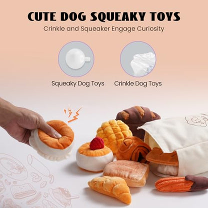 Nocciola Squeaky Bread Stuffed Dog Toys Pack - Puppy Toys with Grocery Bag to Keep Them Busy, Small Dog Toys for Boredom, Durable Snuffle Dog Toys for Small Medium Breeds Pet Gift - style: Bread Dog Toys