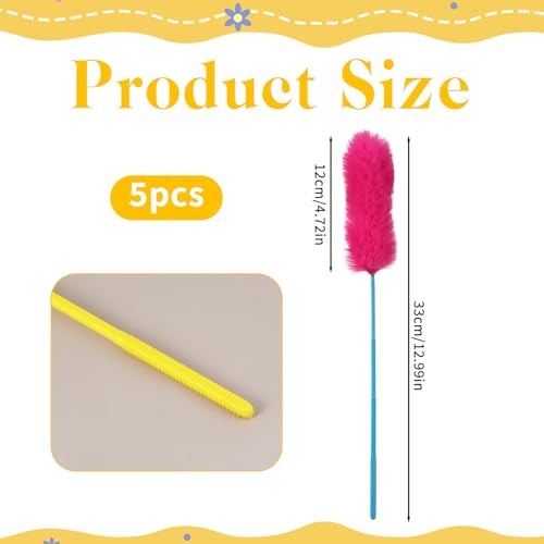 Larrel 5PCS Interactive Cat Wand Toys, Fur Cat Toys, Soft Kitten Teaser Sticks for Indoor Cats, Fur Cats Teaser Wand Set for Playing, Chasing and Exercise Needs (13 Inch Long)