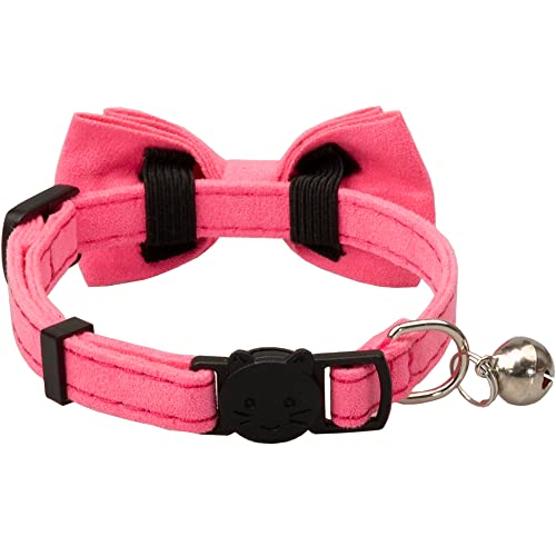 Cat Collar with Bow Tie Bell Breakaway Kitten Small Pet Safety Solid Wedding Basic Pure Color Suede Soft Adjustable [1pc] Rose Red - color: [1pc] Rose Red
