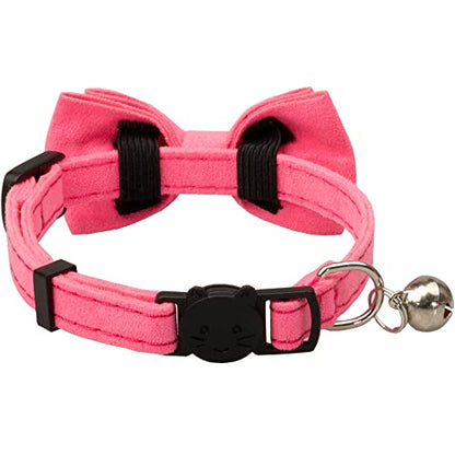 Cat Collar with Bow Tie Bell Breakaway Kitten Small Pet Safety Solid Wedding Basic Pure Color Suede Soft Adjustable [1pc] Rose Red - color: [1pc] Rose Red
