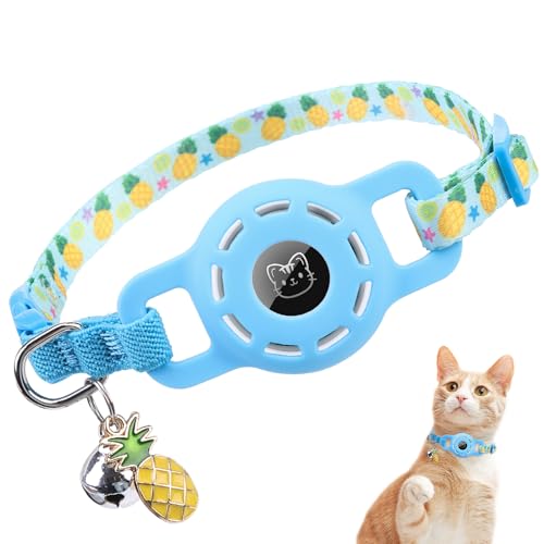BINGPET AirTag Cat Collar with Bells, Upgraded Safety Elastic Cat Collar with Airtag Holder, Anti-Lost Cat Collars for Girl Boy Cats, Anti-Suffocation Kitty Puppy Collars - color: Pineapple