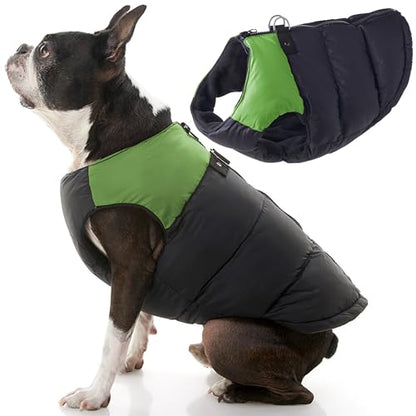 Gooby Padded Vest Dog Jacket - Green, X-Small - Warm Zip Up Vest Fleece Jacket with Dual D Ring Leash Water Resistant for Small to Medium Dogs - color: Green, size: X-Small