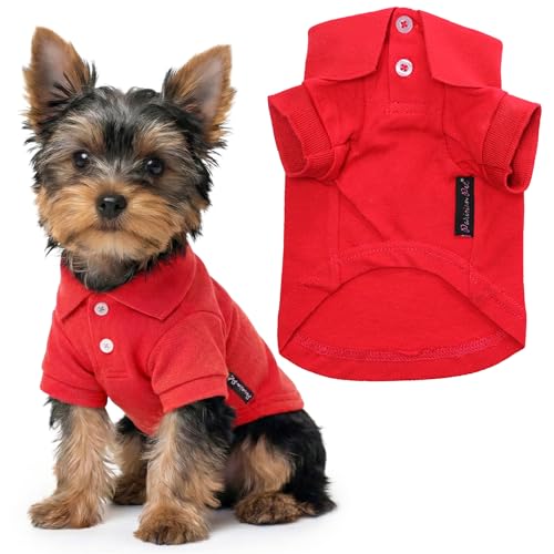 Parisian Pet Dog Polo Shirt – Classic Red Cotton Pet Apparel with Collar & Buttons, Soft Breathable Puppy T-Shirt, Cute Dog Clothes - Ideal Summer Clothes for Small Dogs - Shirts for Dogs Boy Girl - color: Red Polo, size: XS
