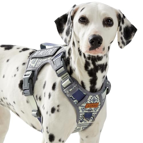 Heavy Duty No Pull Tactical Dog Harness for Large Dogs, Labrador Golden Retriever German Shepherd, Adjustable Soft Padded Dog Vest, Breathable Pet Oxford Vest with Easy Control Handle, Gray L - color: Gray Ethnic, size: Large