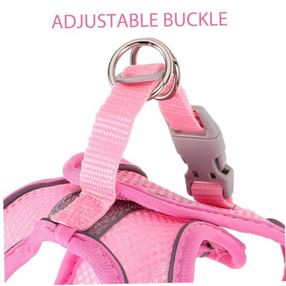 Happyyami Reflective Breathable Dog Harness with Summer Mesh Vest and Leash No-Pull Pet Walking Harness for Dogs Lightweight Pink S for Training and Jogging