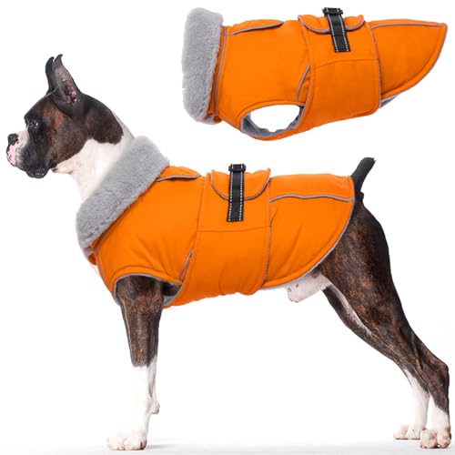 Lelepet Dog Coat Waterproof Dog Jacket Reflective Fleece Vest with Adjustable Buckle & Leash Hole Windproof Cold Weather Coats for Small Medium Large Dogs, Warm Hunting Vest, Orange, S - color: Orange, size: S