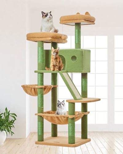 Taoqimiao Cactus Cat Tree, 57.5-Inch Cat Tower for Indoor Cats Large Adult, Extra Large Cat Condo, 8 Sisal Scratching Posts, Metal Frame Cozy Hammock, Durable Scratch Board, 2 Top Perches, MSC026 - color: Cactus, size: 57.5 Inches