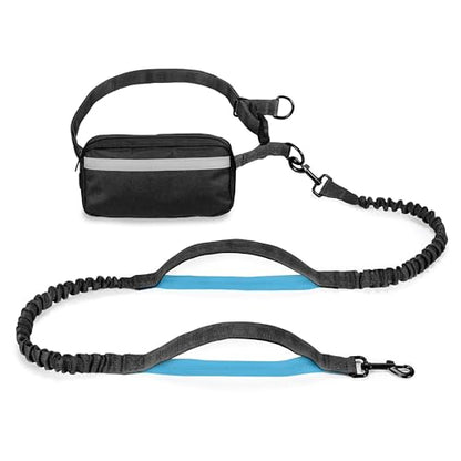 Squirrel Products Hands Free Dog Leash with Hip Belt/Crossbody Strap, Zipper Pouch, and Shock Absorbing Bungee for Walking or Jogging with pet (Black, Blue) - color: Black and Blue