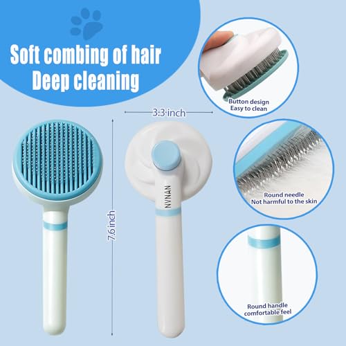 NVNAN 5 Piece Dog Grooming Brush Set with Grooming Gloves, Deshedding Comb & Massage Bath Brush | Dog Shampoo Brush - Multifunctional Pet Hair Removal Tools for Shedding, Bathing, Brushing (Blue) - color: Blue-4