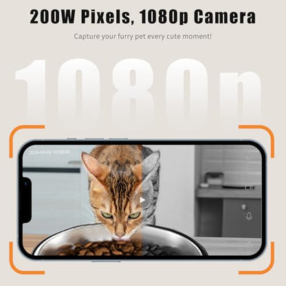 Automatic Cat Feeders, Podazz 1080P HD Camera Timed Auto Cat Dog Feeder with Smart App, 5G WiFi Dry Food Dispenser 2-Way Audio, Voice Recorder, Night Vision, Non-Stick Food Bowl (White)