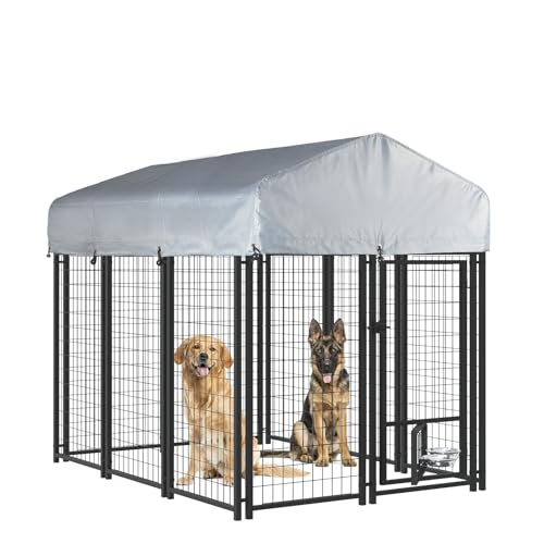LEMBERI 6x4x4 Outside Dog Kennel with Roof for Large Dogs,Heavy Duty Welded Wire Steel Dog Playpen Fence with Secure Lock, Pet Pen with UV-Resistant Waterproof Cover (69.1''L x 50.4''W x 56.6'H) - size: 69.1"L x 50.4"W x 56.6"H