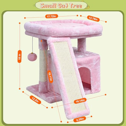 Small Pink Cat Tree for Indoor Cats, Cute Cat Tower with Perch, Condo, House and Stable Stand for Kittens & Adult Pets（Pink） - color: Pink