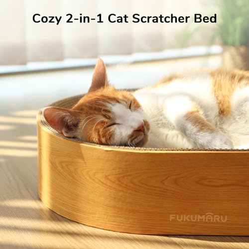 FUKUMARU Cardboard Cat Scratcher Bed, 2-in-1 Oval Cat Scratch Pad, Cats Scratching Board Lounge Bed Indoor, Durable Modern Kitty Scratcher Bowl, Cats Scratch Furniture Protector, Wood Color - color: Wood