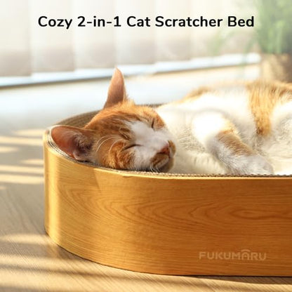 FUKUMARU Cardboard Cat Scratcher Bed, 2-in-1 Oval Cat Scratch Pad, Cats Scratching Board Lounge Bed Indoor, Durable Modern Kitty Scratcher Bowl, Cats Scratch Furniture Protector, Wood Color - color: Wood