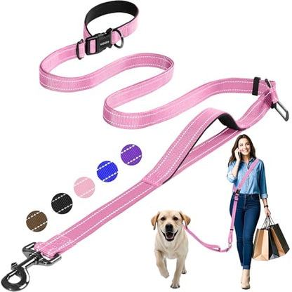 Hands Free Dog Leash by Kazazoo, Adjustable 6-9 FT Waist & Crossbody Leash with Quick Off Buckle, Reflective Stitches for Walking, Jogging,Medium to Large Dogs & Puppies Pink-L - color: Pink, size: L