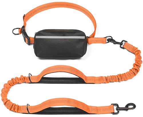 iYoShop Hands Free Dog Leash with Zipper Pouch, Dual Padded Handles and Durable Bungee for Walking, Jogging and Running Your Dog (Large, 25-120 lbs, Orange) - color: Orange, size: Large