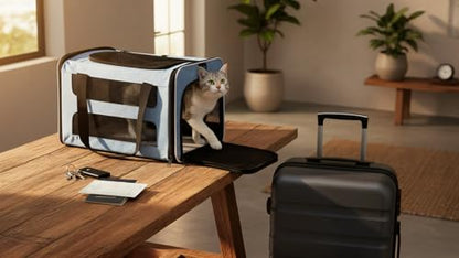 Cat Carrier Soft-Sided Travel Bag for Medium to Large Cats Over 15lbs, Small Dog Carrier Crate Top Entry Breathable Mesh Puppy 12 Pounds, Pet Rabbit Carrying Cage Kennel Collapsible Navy - color: Navy