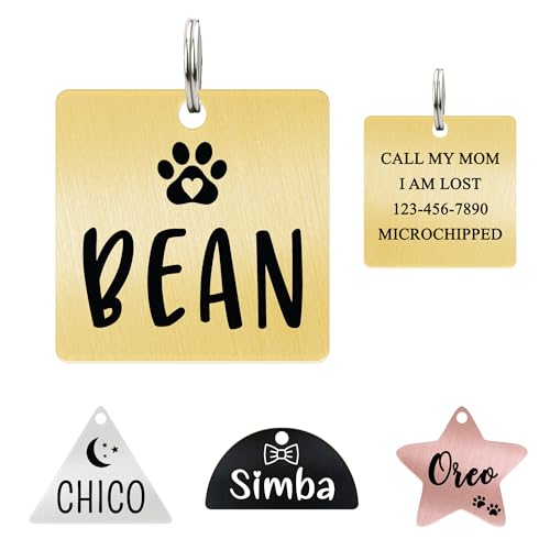 Ultra Joys Personalized Cat Collar Name Tag Small Pet ID Tags for Cats - Customized Mini Cute Dog Cat ID Tag - Bothside Engravable Lightweight Durable Stainless Steel - Square Tag in Gold - color: Square-gold