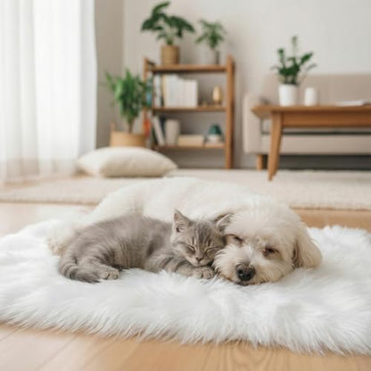 Novabright 2 Pcs Faux Fur Pet Bed Mats 18 x 18 Inch Artificial Wool Puppy Rug Soft Washable Warm Mattress for Dogs and Cats