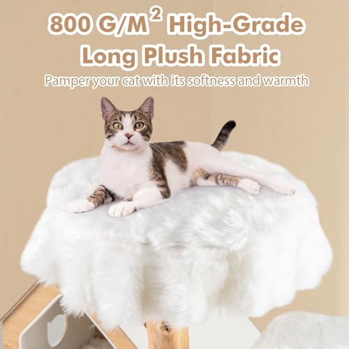 Tangkula Solid Wood Cat Tree, Modern Wooden Cat Tower with Jute Scratching Posts, 2 Perches, Condo, Sisal Rope, Soft Long Plush, 60 Inch Tall Cat Tree Tower for Indoor Cats Large Adult - style: Triangle Condo