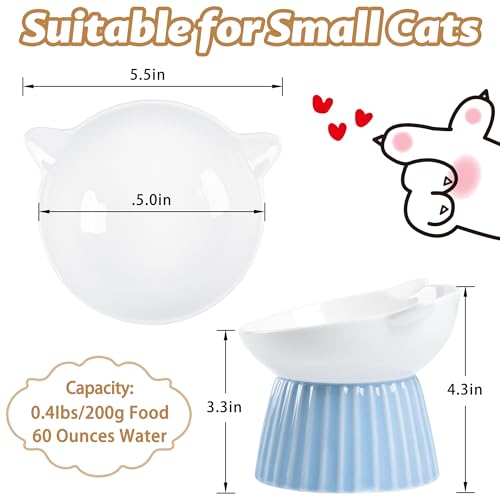 Ceramic Raised Cat Bowl，Tilted Raised Cat Bowl Anti Vomit Cat Bowls for Indoor Cats Whisker Friendly Pet Feeder for Cats Puppies, Microwave and Dishwasher Safe, Blue - color: Blue