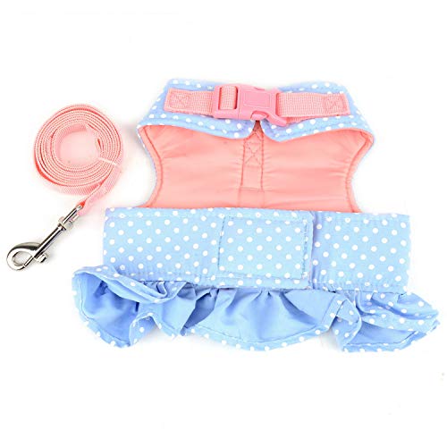 Zunea No Pull Small Dog Girl Harness Dress Escape Proof Cat Kitten Vest Harness Leash Set Step-in Soft Cotton Padded Polka Dot Jacket Chihuahua Puppy Clothes with Cute Bow for Walking Blue M - color: blue dots, size: M (Chest:16.9-17.7", Neck:10.6-11.4")