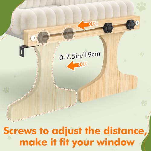 Cat Perch for Window XiaZ Cats Hammock Indoor Cat Bed for Window Adjustable Wooden Frame W/Soft Warm Plush-Lined Cushion Perfect for Bird Watching Sunbathing Space-Saving Easy Install Single Layer - size: Single Layer