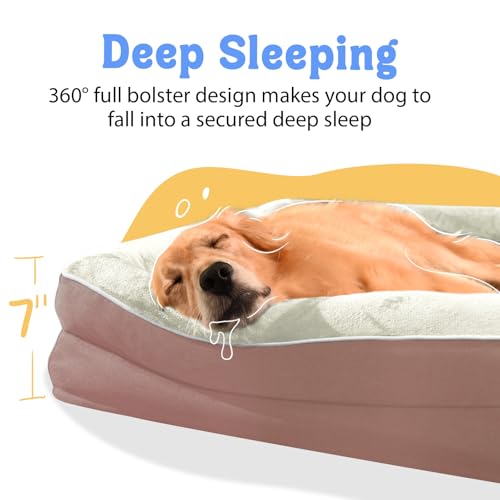 Orthopedic Foam Large Dog Bed XLarge Dog Beds with Removable Washable Cover Pet Bed with Bolster Waterproof Cover Extra Large Dogs Beds Big Size Pet - color: Pink, size: Large (36"L x 27"W x 7"Th)