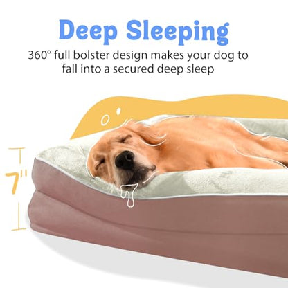 Orthopedic Foam Large Dog Bed XLarge Dog Beds with Removable Washable Cover Pet Bed with Bolster Waterproof Cover Extra Large Dogs Beds Big Size Pet - color: Pink, size: Large (36"L x 27"W x 7"Th)