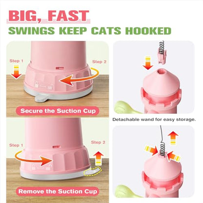 Sedioso Interactive Cat Toy, Suction Cup Cat Wand Toy with 2 Play Modes, Self-Play Enrichment Cat Toy, Indoor Boredom Relief & Exercise for Cats
