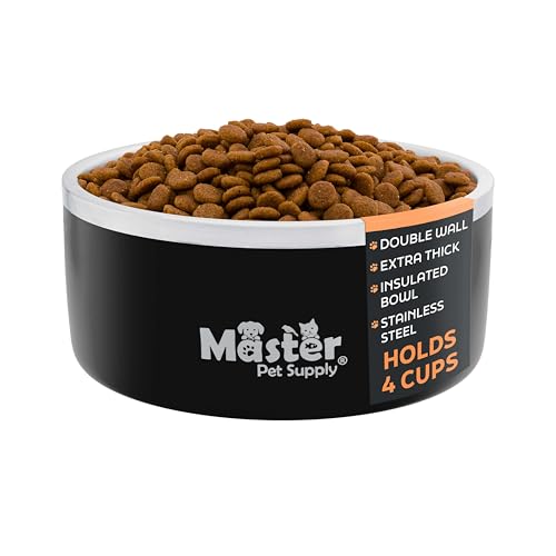Master Pet Supply Stainless Steel Dog Bowls - 32 oz, Heavy Duty - Black Velvet, Double Wall Extra-Thick Insulated, Non-Slip Pet Water Bowl for Dogs, Cats & Pets, Anti Rust Metal, Dish Washer Safe - color: Black Velvet, size: 4 Cups (32 oz)