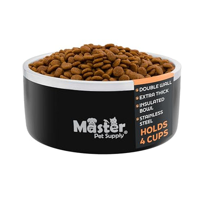 Master Pet Supply Stainless Steel Dog Bowls - 32 oz, Heavy Duty - Black Velvet, Double Wall Extra-Thick Insulated, Non-Slip Pet Water Bowl for Dogs, Cats & Pets, Anti Rust Metal, Dish Washer Safe - color: Black Velvet, size: 4 Cups (32 oz)