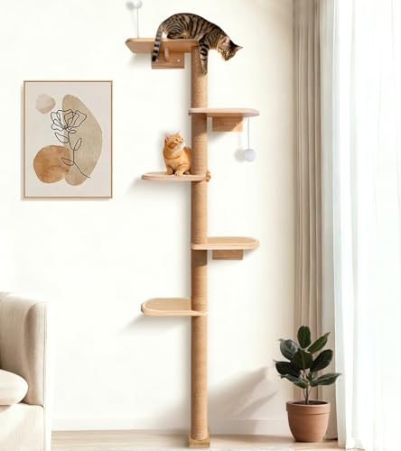 Wild Simulation Cat Tree for Kittens, 5-Level Floor to Ceiling Cat Wall Shelves with Sisal Mat Platforms, Suit for Kitten cat - color: Sisal, size: 83 inches