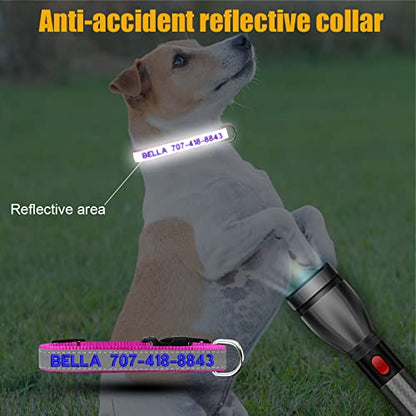 Reflective Personalized Dog Collar - Custom Embroidered Dog Collars with Pet Name and Phone Number for Boy and Girl Dogs, 4 Adjustable Sizes, XSmall,Small, Medium and Large - color: Nylon