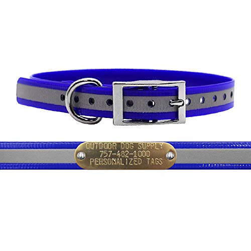 Outdoor Dog Supply Personalized 3/4” Reflective Blue Waterproof D-Ring Dog Collar for Small & Medium Dogs | 3/4" Custom Brass Nameplate (18") - color: Reflective Dark Blue, size: 18" Long