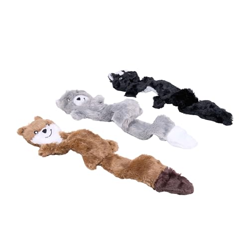 ZippyPaws Skinny Peltz - No Stuffing Dog Toy Pack to Keep Them Busy, for Medium and Large Dogs, Squeaky Pet Toys, Unstuffed Chew Toys, Soft Plush Variety Pack, Weasel, Skunk, and Wolf - 18" - style: Weasel, Skunk, Wolf - Large (3-pack)