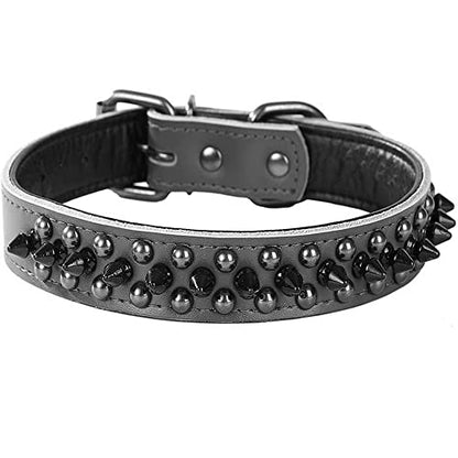 Spiked Studded Dog Collar, Soft Genuine Leather Dog Collar, Adjustable Dog Collars for Small Medium Large Dogs Breeds Pit Bull (S fit Neck 10.5-13", Black1) - color: Black1, size: S fit Neck 10.5-13"