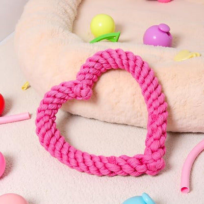 Pink Cute Dog/Cat Chew Toys, Dog Toys for Chewers, Heavy Duty Dental Dog Rope Toy for Dogs, Creative Love Heart Shaped Interactive Rope Dog Toys, Cotton Puppy Teething Chew Tug Toy Dark, Ropes