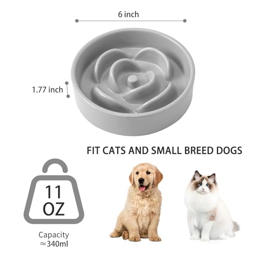 6'' Ceramic Slow Feeder Dog Bowls - Petal Shape Modern Dog Food Dish for Cats and Small Breed Dogs, Puzzle Maze Bowl to Slow Down Eating, Anti-Gulping, Dishwasher & Microwave Safe, Grey - color: Grey, size: 6 inch