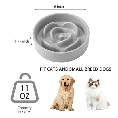 6'' Ceramic Slow Feeder Dog Bowls - Petal Shape Modern Dog Food Dish for Cats and Small Breed Dogs, Puzzle Maze Bowl to Slow Down Eating, Anti-Gulping, Dishwasher & Microwave Safe, Grey - color: Grey, size: 6 inch