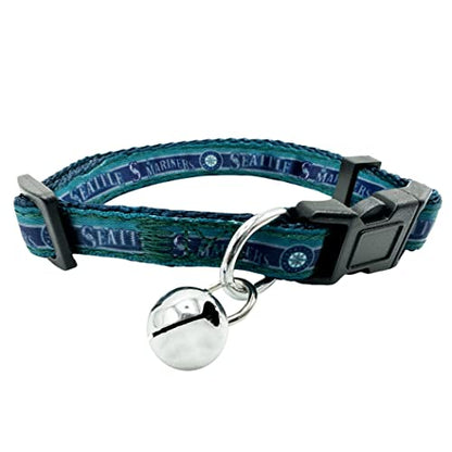 Pets First MLB Cat Collar Seattle Mariners Satin Cat Collar Baseball Team Collar for Dogs & Cats. A Shiny & Colorful Cat Collar With Ringing Bell Pendant - color: Seattle Mariners
